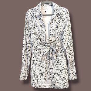 Lovers And Friends Black White Leopard Long Sleeve Plunging Neck Tie Mini Dress